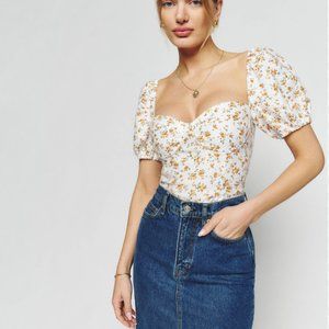 Reformation Andra linen top small floral white